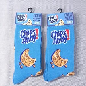 Lot of 2 Chips Ahoy! Men's Shoe Size 6-12 Crew Socks‎ Blue Fun Snack Cookie
